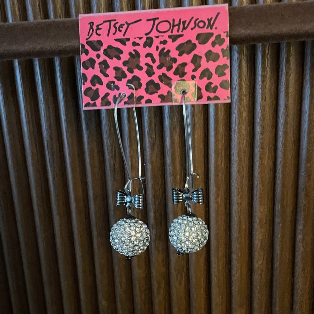 Betsey Johnson Silver Bow Dangle Earrings